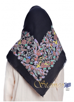 Greek Traditional Cotton Scarf with Printed Flowers