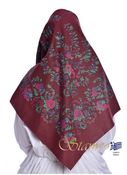 Greek Traditional Burgundy Cotton Scarf 