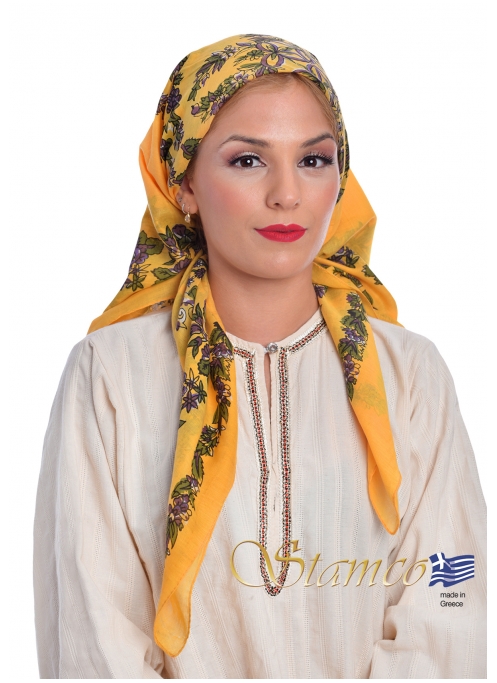 Greek Traditional Yellow Cotton Scarf 