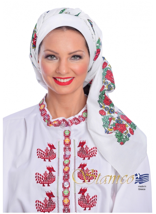 Greek Traditional White Cotton Scarf 