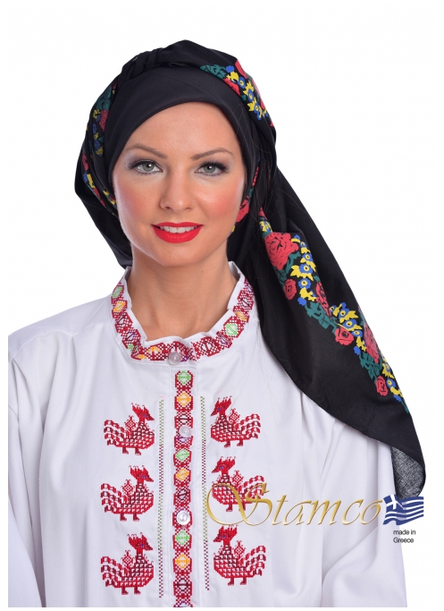 Greek Traditional Black Cotton Scarf 