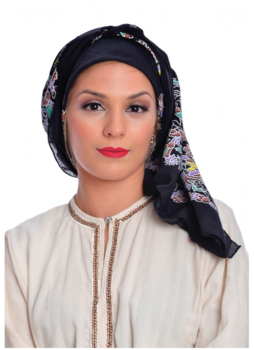 Greek Traditional Cotton Scarf with Printed Flowers