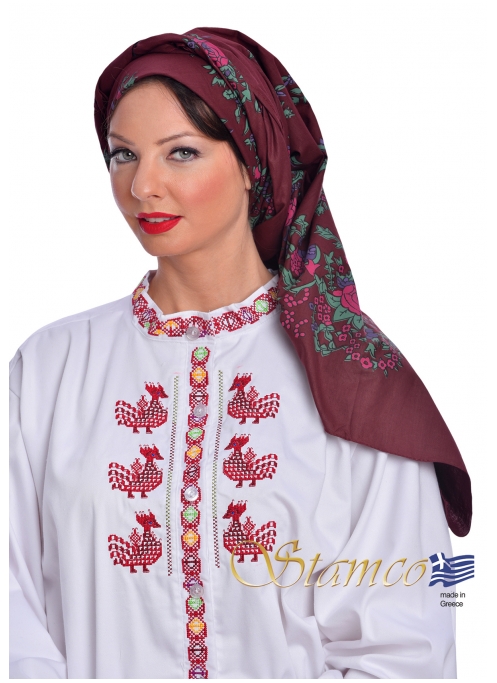 Greek Traditional Burgundy Cotton Scarf 